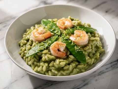Thaivaikutteinen kookosvihreä curry -risotto