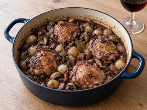 Coq au Vin z cebulkami perłowymi Coq au Vin z cebulkami perłowymi