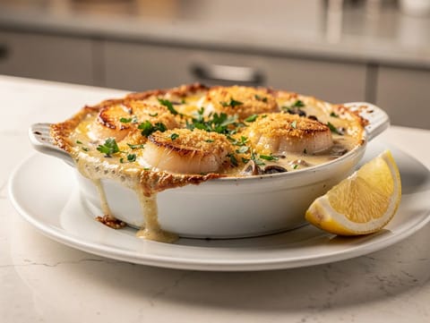 Coquilles Saint-Jacques Gratinées (vieiras gratinadas)