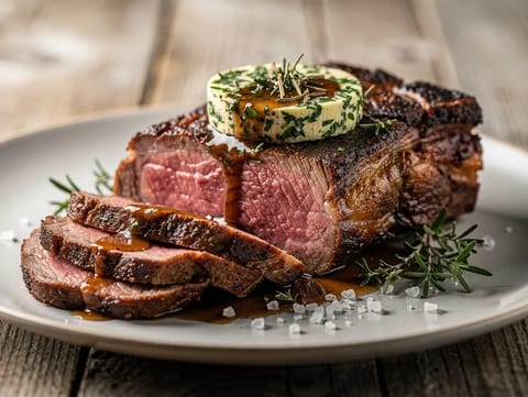 Côte de Bœuf Rôtie au Beurre d’Herbes (geröstetes Ribeye am Knochen mit Kräuterbutter) Côte de Bœuf Rôtie au Beurre d’Herbes (geröstetes Ribeye am Knochen mit Kräuterbutter)