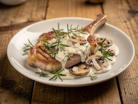 Côte de Veau à la Crème (borjúkaraj gombás tejszínes mártással)