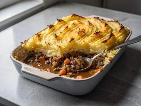 Cottage pie con copertura di purè al cheddar Cottage pie con copertura di purè al cheddar