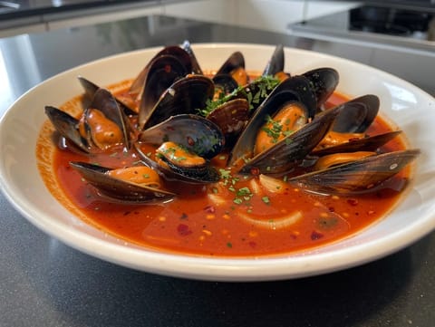 Cozze alla Tarantina (moules à la tomate et à l’ail)