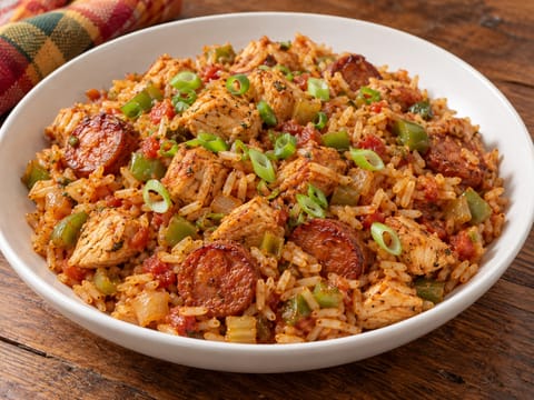 Kreolsk jambalaya med kylling og andouille Kreolsk jambalaya med kylling og andouille