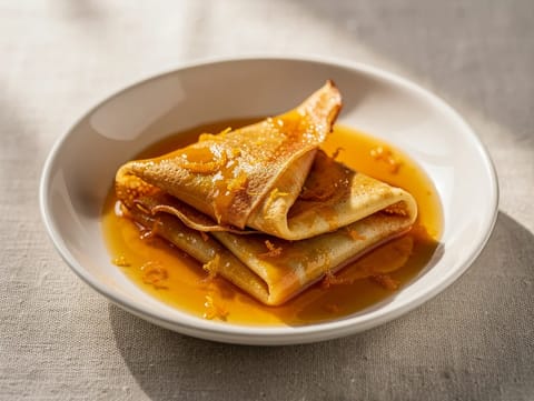 Crêpes Suzette (flamberede crêpes med appelsinsauce)