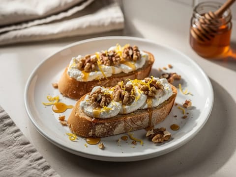 Crostini con Ricotta e Miele (snídaňové crostini s ricottou a medem)