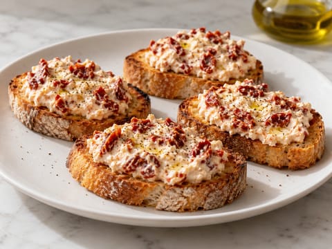 Crostini s ricottou a sušenými rajčaty Crostini s ricottou a sušenými rajčaty