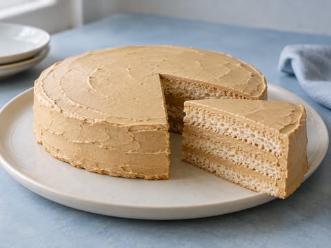Dacquoise (mandelmarengs-lagkake) med kaffesmørkrem Dacquoise (mandelmarengs-lagkake) med kaffesmørkrem