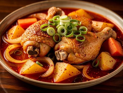 Dakdoritang (estufado coreano picante de frango com batatas e cenouras) Dakdoritang (estufado coreano picante de frango com batatas e cenouras)