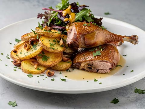 Ankankoipi confit sarladaise-perunoilla