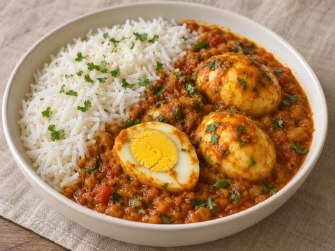 Curry d’œufs avec riz basmati Curry d’œufs avec riz basmati