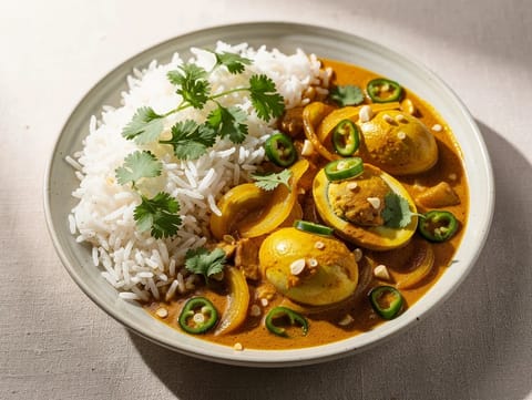 Curry z jajek z ryżem basmati Curry z jajek z ryżem basmati