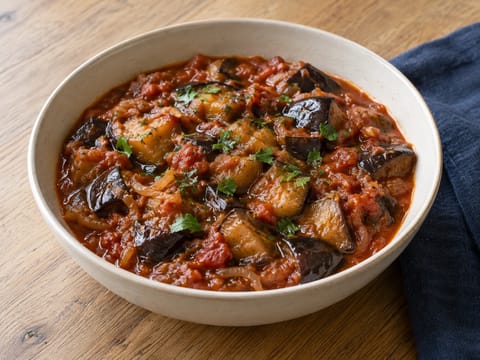 Auberginen-Tomaten-Eintopf mit Kreuzkümmel und Knoblauch