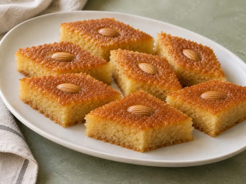 Basbousa (semule- og yoghurtkake med sukkersirup) Basbousa (semule- og yoghurtkake med sukkersirup)