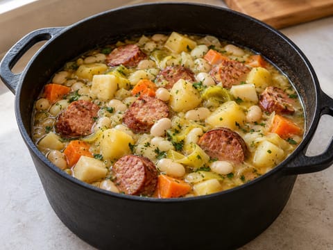 Eintopf (tysk one-pot-gryderet med pølse og bønner) Eintopf (tysk one-pot-gryderet med pølse og bønner)