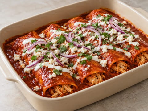 Enchiladas Rojas con Pollo (enchiladas di pollo al peperoncino rosso) Enchiladas Rojas con Pollo (enchiladas di pollo al peperoncino rosso)