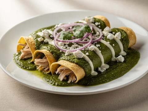 Enchiladas Verdes con Crema (εντσιλάδας κοτόπουλου με salsa verde)