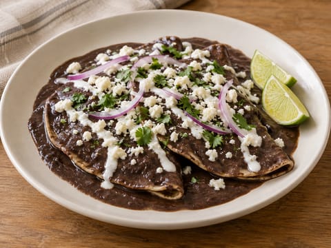 Enfrijoladas com Queso Fresco (Tortilhas em Molho de Feijão Preto)