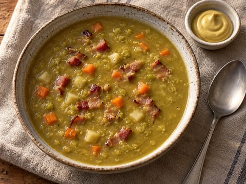 Erbsensuppe (hrachová polévka z půleného hrachu s uzenou slaninou) Erbsensuppe (hrachová polévka z půleného hrachu s uzenou slaninou)