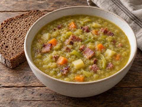 Erbsensuppe mit Speck (hrachová polévka z půleného hrachu s uzenou slaninou) Erbsensuppe mit Speck (hrachová polévka z půleného hrachu s uzenou slaninou)