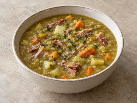 Erbsensuppe (német sárgaborsóleves füstölt sertéshússal)