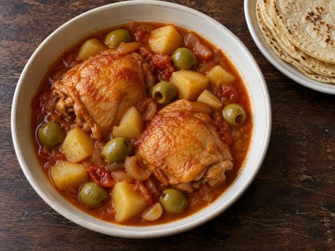 Ragoût de poulet yucatèque avec pommes de terre et olives vertes Ragoût de poulet yucatèque avec pommes de terre et olives vertes