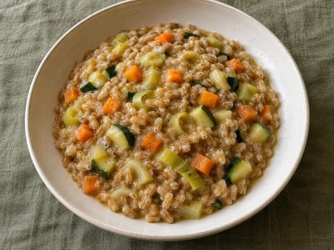 Farrotto con Verdure di Stagione (spelttirisotto kauden vihanneksilla)