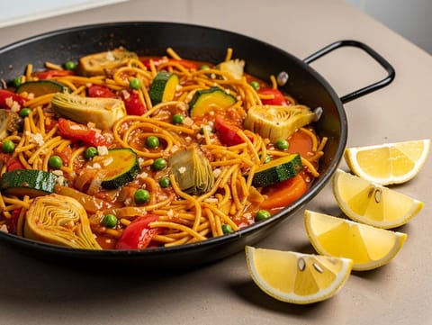 Fideuà de Verduras (paella espagnole de pâtes aux légumes)