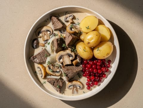 Finnbiff (tocană nordică de ren cu ciuperci) Finnbiff (tocană nordică de ren cu ciuperci)