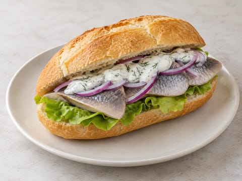 Fischbrötchen (βορειογερμανικό σάντουιτς ψαριού με matjes)