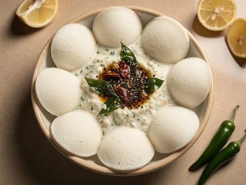 Bowl di idli soffici con chutney