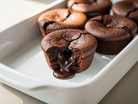 Fondant au Chocolat (prăjitură caldă cu ciocolată cu miez curgător)