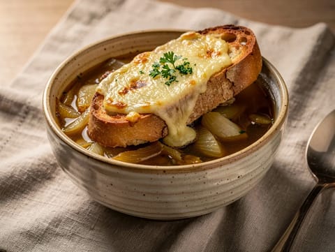 Französische Zwiebelsuppe mit Gruyère-Croûton