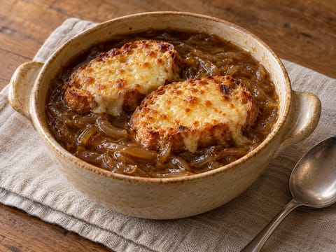 Francouzská cibulačka s krutonem s Gruyère Francouzská cibulačka s krutonem s Gruyère