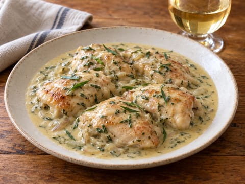 Fricassée de Poulet à l’Estragon (tarhunlu kremalı tavuk) Fricassée de Poulet à l’Estragon (tarhunlu kremalı tavuk)