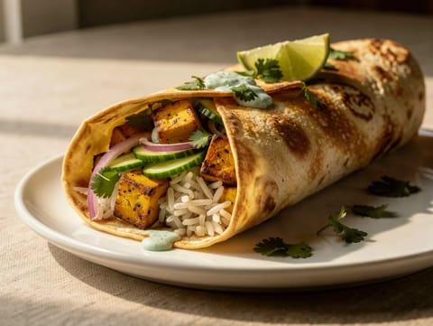 Wrap fusion cu paneer, în stil burrito Wrap fusion cu paneer, în stil burrito