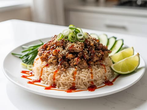 Fusion-risbowl med svinekjøtt