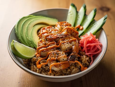 Bol de riz fusion aux crevettes