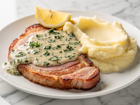 Gammonskiver med persillesaus og potetmos