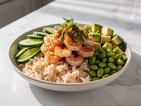 Valkosipulikatkarapu poke bowl Valkosipulikatkarapu poke bowl
