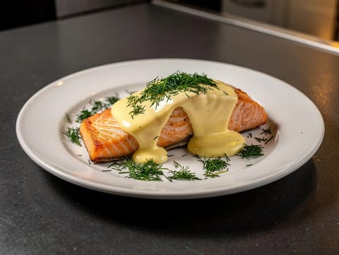 Saumon au four avec sauce hollandaise