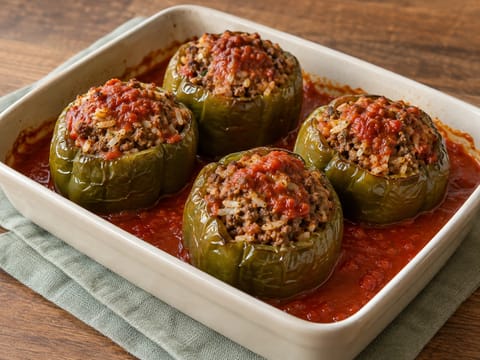 Gefüllte Paprika in Tomato Sauce (German Stuffed Peppers) Gefüllte Paprika in Tomato Sauce (German Stuffed Peppers)