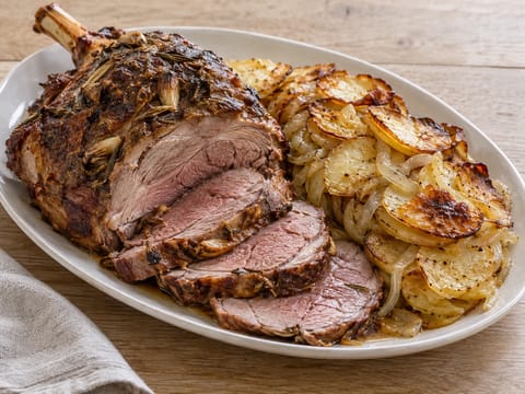 Gigot d’Agneau Boulangère (pierna de cordero con patatas boulangère)