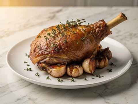 Gigot d’Agneau Rôti à l’Ail et au Thym (stegt lammekølle med hvidløg og timian)