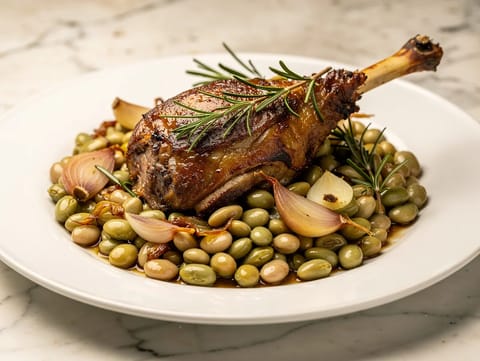 Gigot d’Agneau Rôti (stekt lammelår) med flageoletbønner