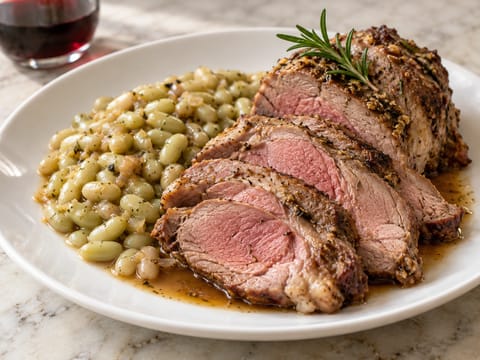 Gigot d’Agneau Rôti (ψητό μπούτι αρνιού) με φασόλια flageolet Gigot d’Agneau Rôti (ψητό μπούτι αρνιού) με φασόλια flageolet