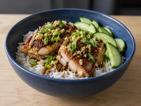 Kycklingrisbowl med ingefära och salladslök Kycklingrisbowl med ingefära och salladslök