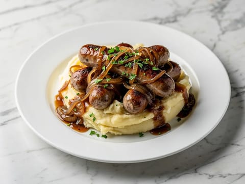 Soğanlı Soslu Glütensiz Bangers and Mash