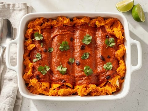 Glutenfrie enchiladas med svarte bønner og søtpotet