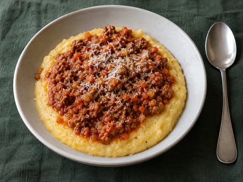 Polenta con Ragù di Salsiccia (κρεμώδης πολέντα με ραγού λουκάνικου) Polenta con Ragù di Salsiccia (κρεμώδης πολέντα με ραγού λουκάνικου)